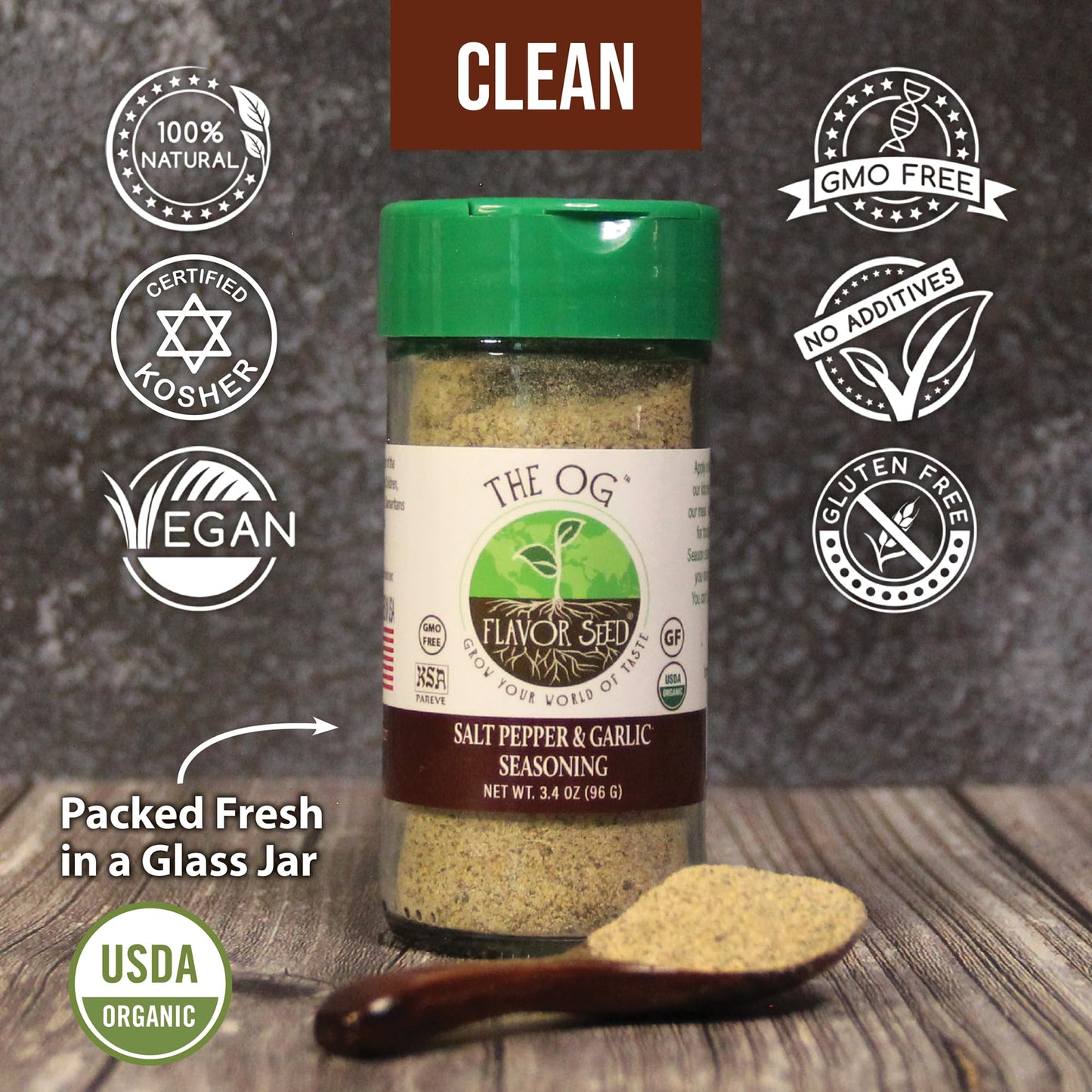 Flavor Seed Organic Garlic Salt Seasoning, Keto Friendly, Non-GMO, 3.4oz Shaker Jar