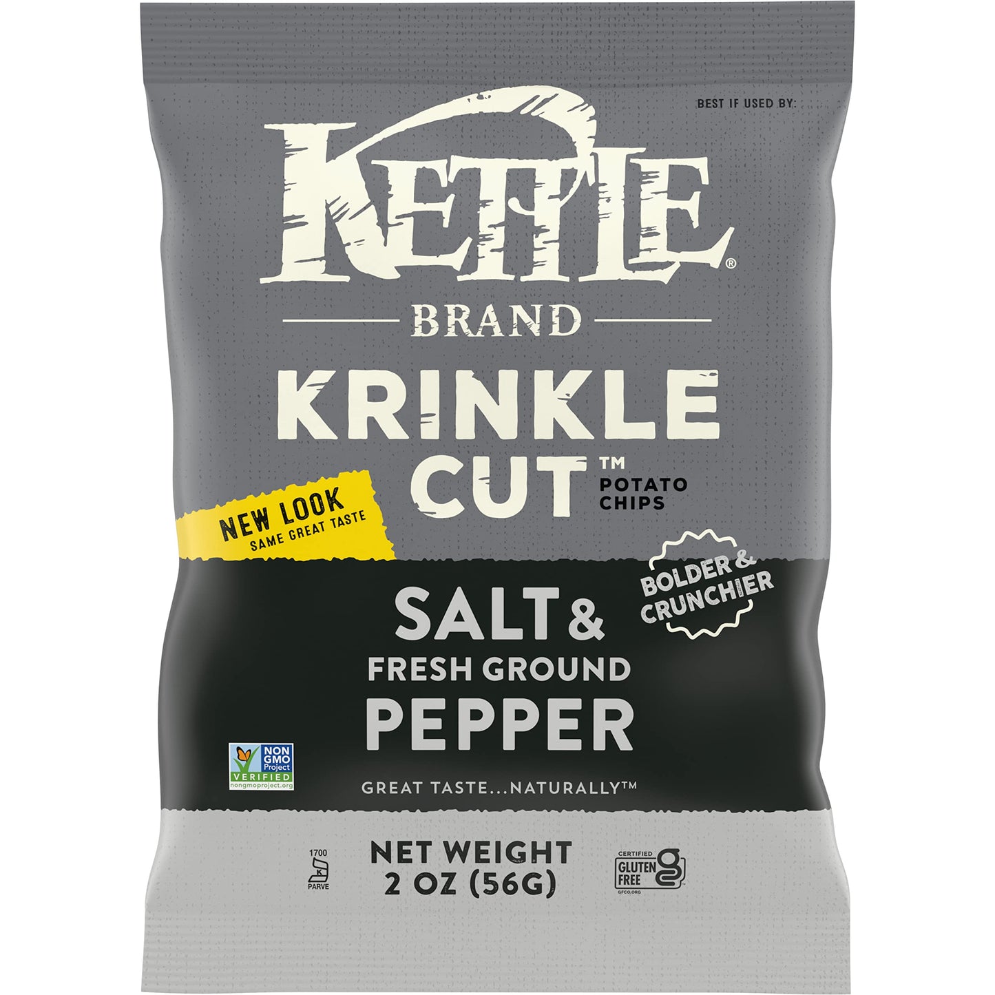 Kettle Brand Potato Chips, Krinkle Cut, Salt & Fresh Ground Pepper Kettle Chips, 2 Oz