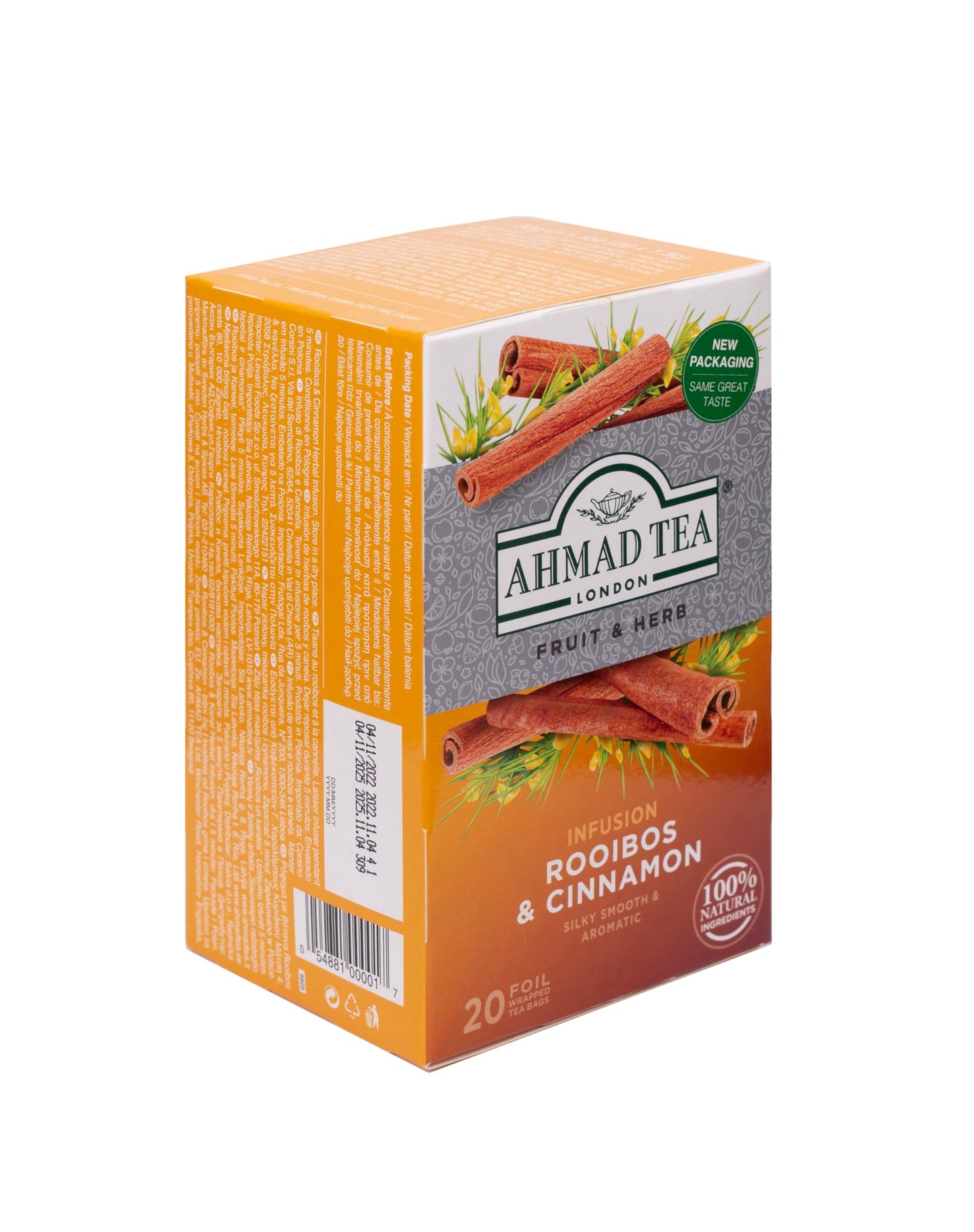 Ahmad Tea Herbal Tea, Rooibos & Cinnamon Teabags, 20 ct (Pack of 1) - Decaffeinated & Sugar-Free