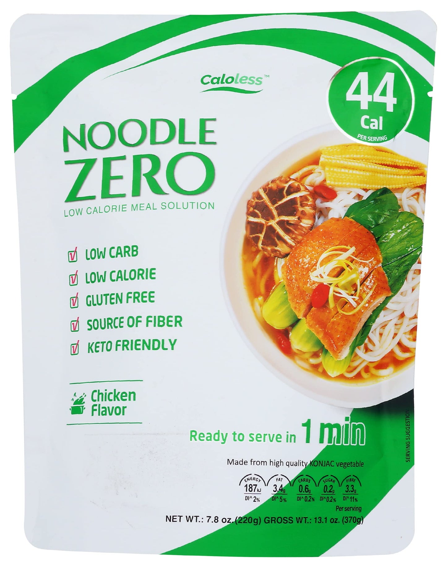 Caloless Konjac Shirataki Noodles, Low Calorie Healthy Food, Chicken Flavor, Gluten Free, Keto Snacks, Non Gmo, Low Carbs Glucom
