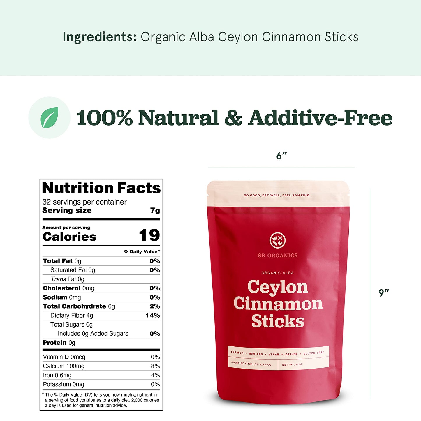 Sb Organics Ceylon Cinnamon Sticks - 8 Oz Bag Of Organic Alba Grade Non-Gmo Vegan Kosher True Cinnamon Stick From Sri Lanka - Fr