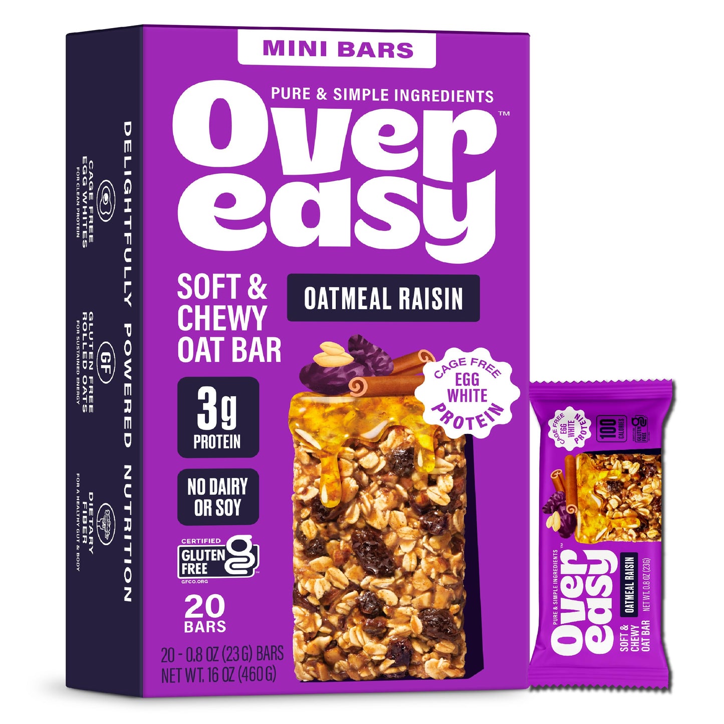 Over Easy Mini Granola Bars, Oatmeal Raisin, 100 Calories, Gluten Free, Dairy Free, 20 Count