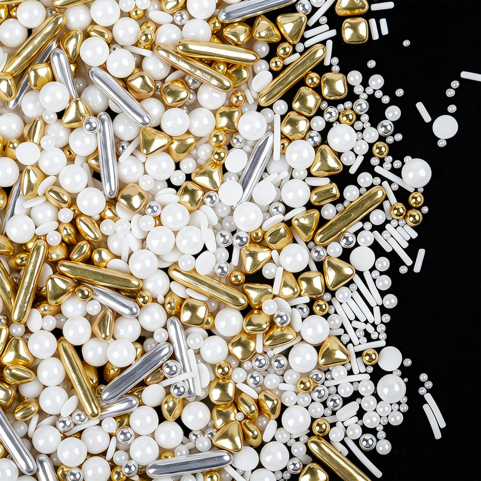 White Gold Silver Sprinkles for Cake Decorating, 4.6 oz Edible Pearls Rods Jimmies Mixed Cake Sprinkles for Ice Cream Baking Cup