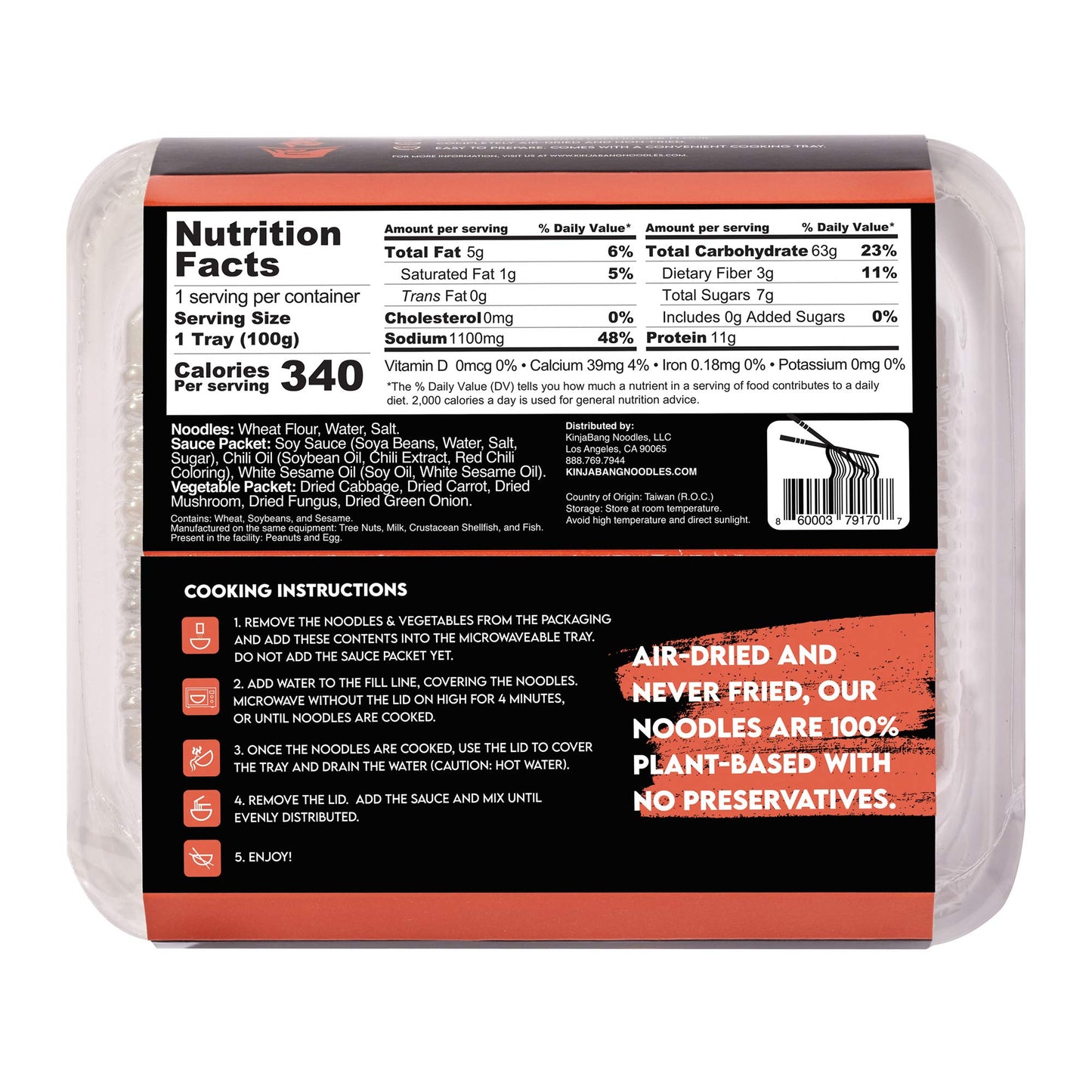 Kinjabang Kin Style Noodles W/Kinjabang Original Sauce, 3.5 Ounce (Pack Of 6) | Plant-Based | Air Dried | Preservative Free