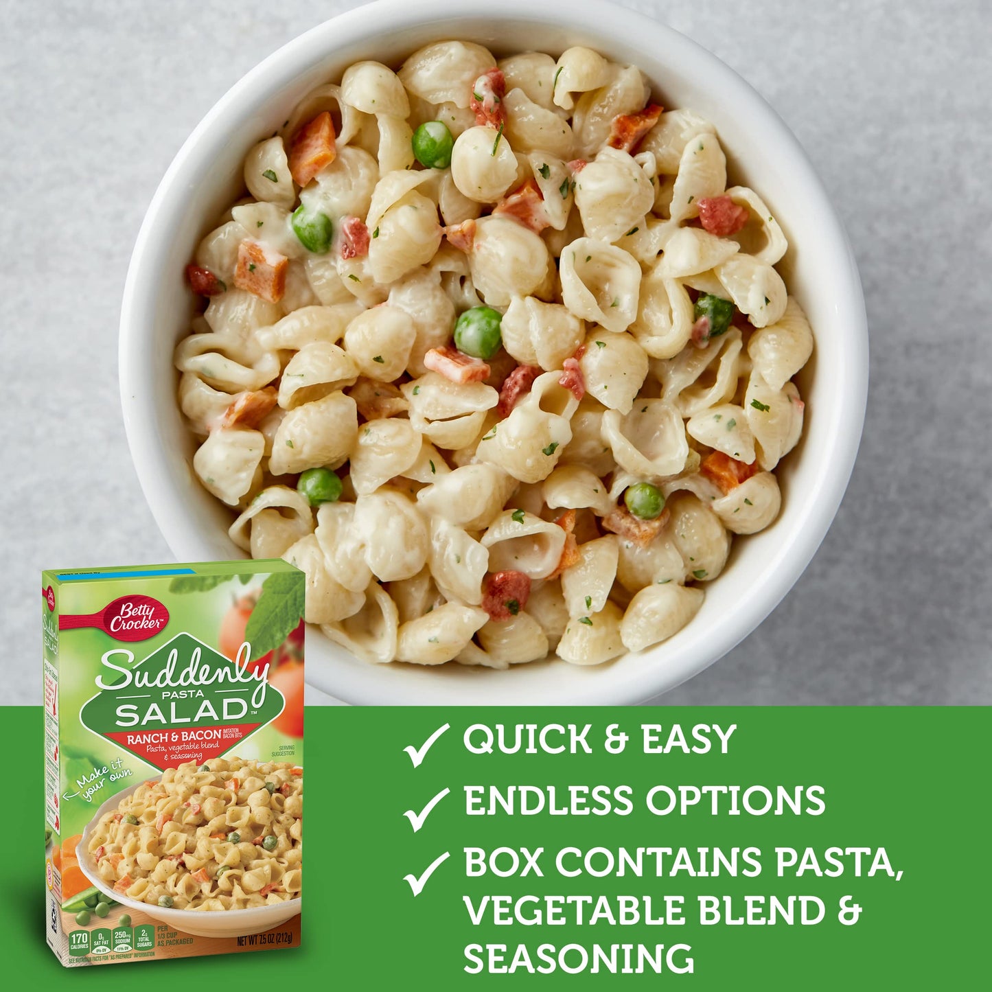 Betty Crocker Suddenly Salad Pasta Ranch & Bacon 7.5oz Box (Pack of 4)