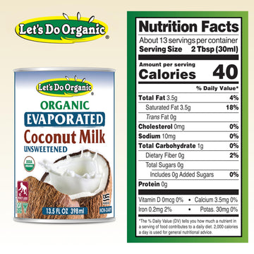 Lets Do Organic Evaporated Coconut Milk - 13.5 Fl Oz (Pack of 12)