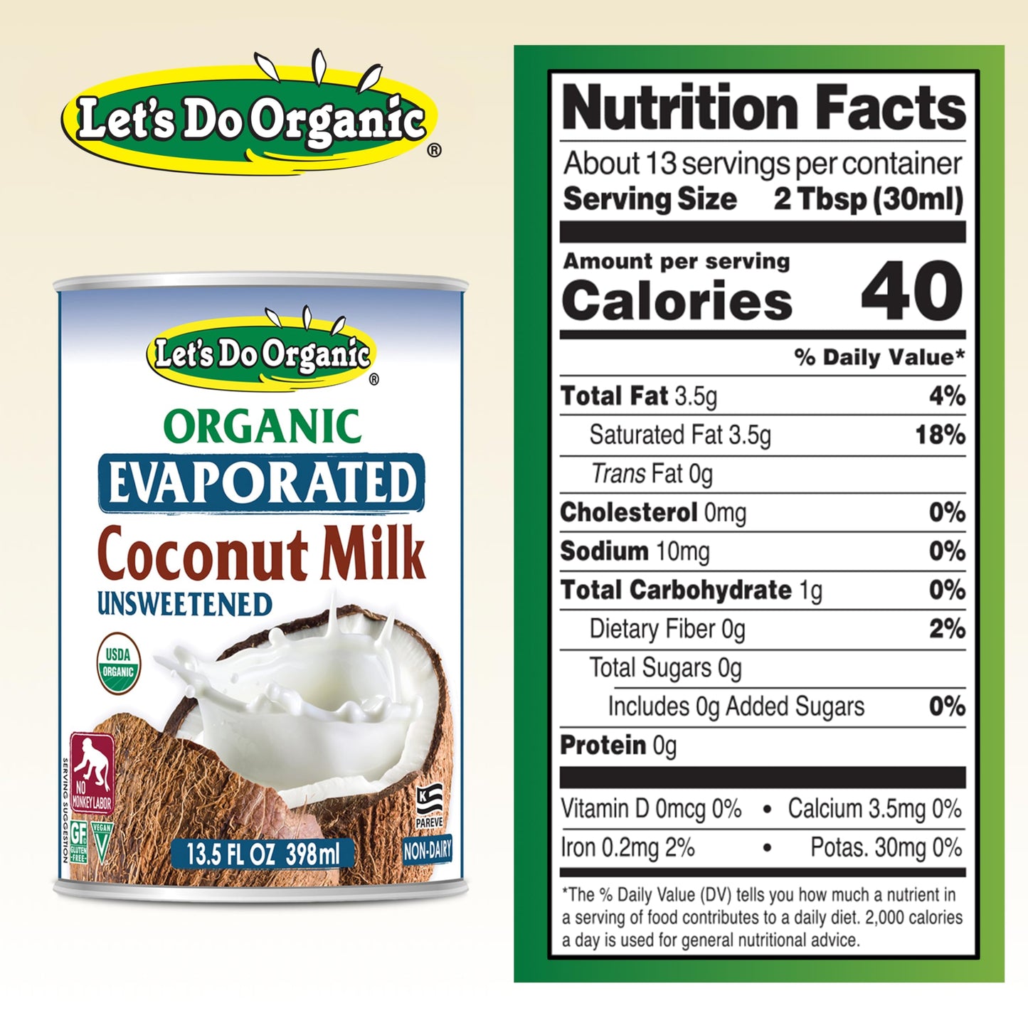 Lets Do Organic Evaporated Coconut Milk, Unsweetened, 13.5 Fl Oz, Pack of 6