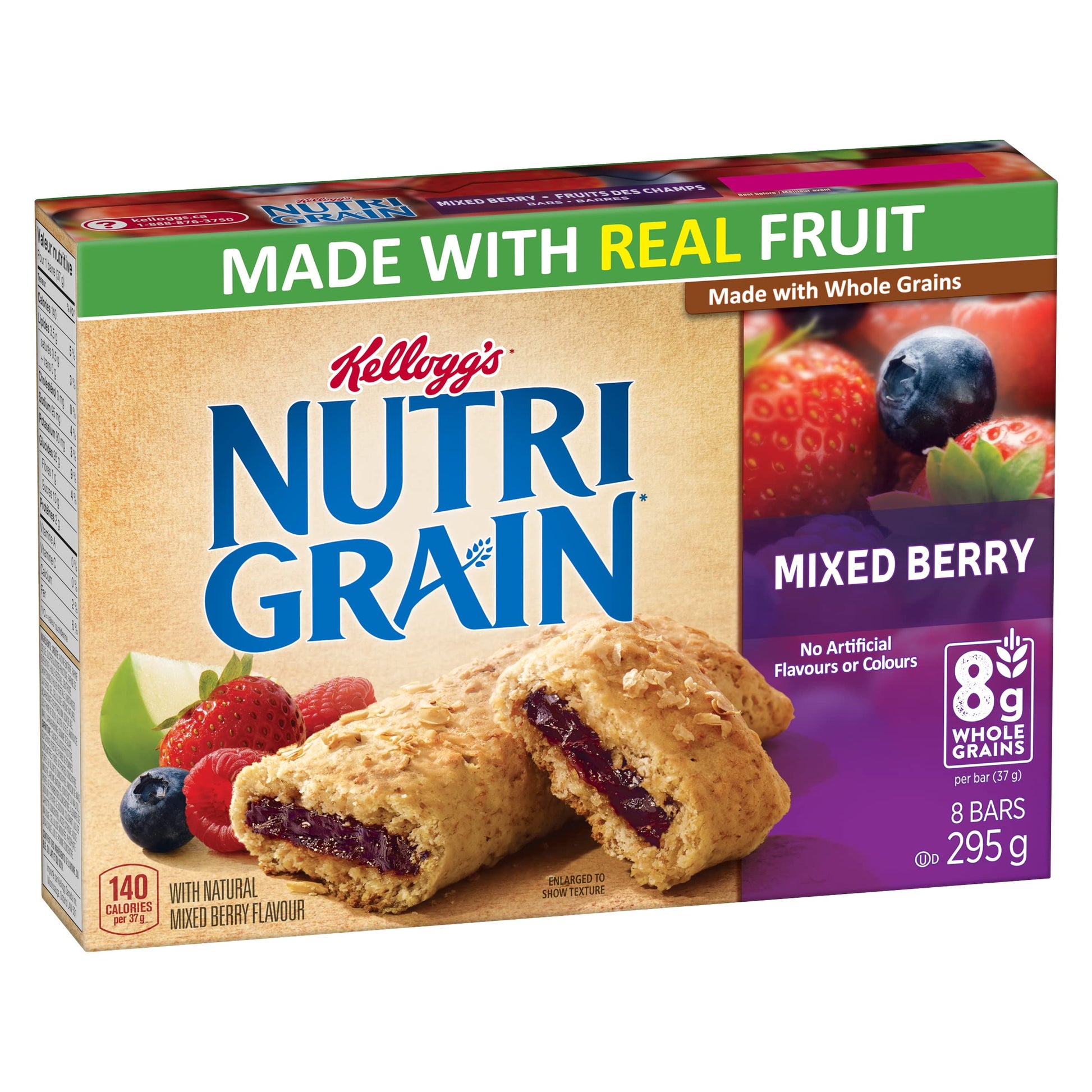 Kelloggs Nutri Grain Cereal Bars Mixed Berry, 8 Bars, 295g/10.4 oz., {Imported from Canada}