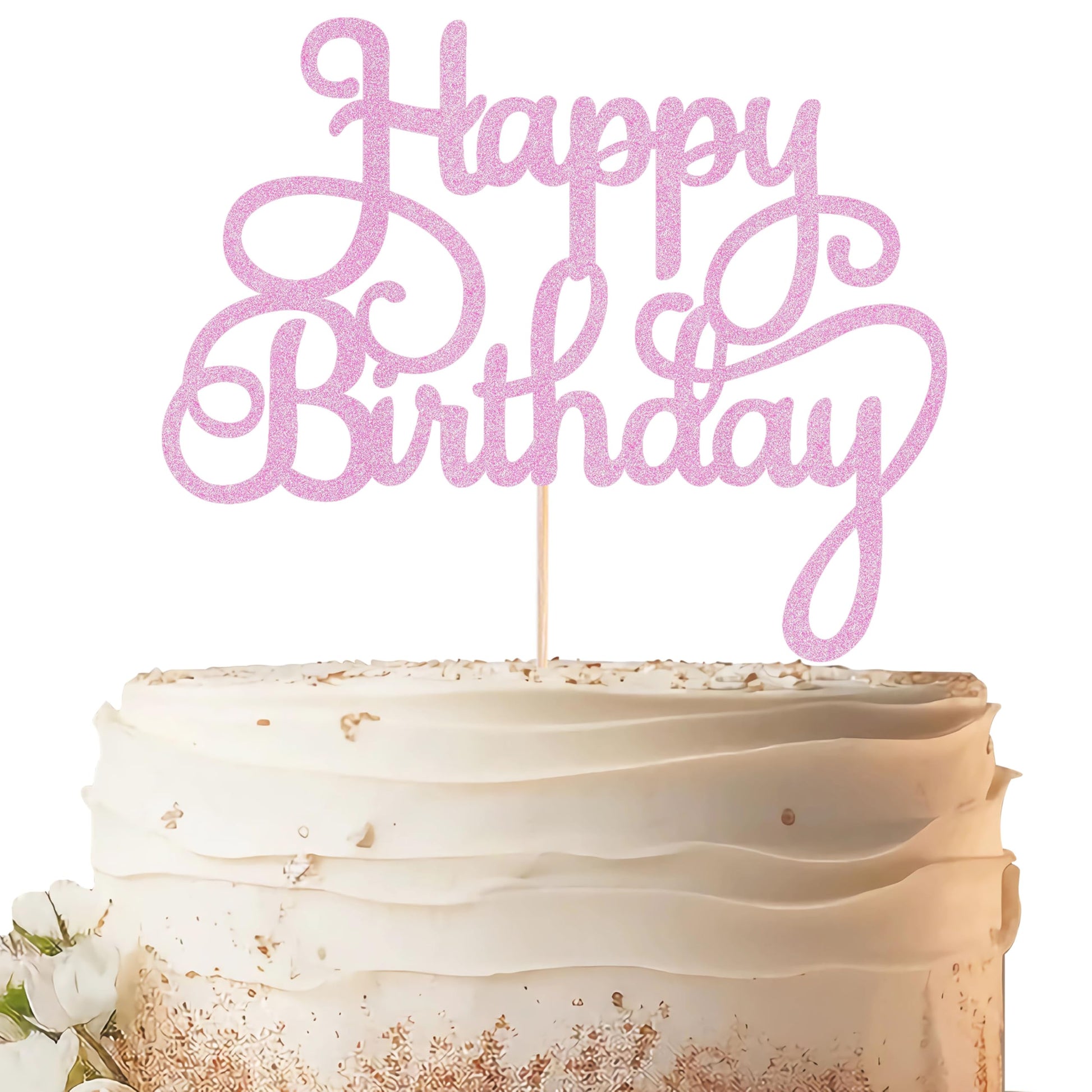 EONNCNT Happy Birthday Cake Topper - Pink Glitter Paper Decoration - Model MOUCCT-HB