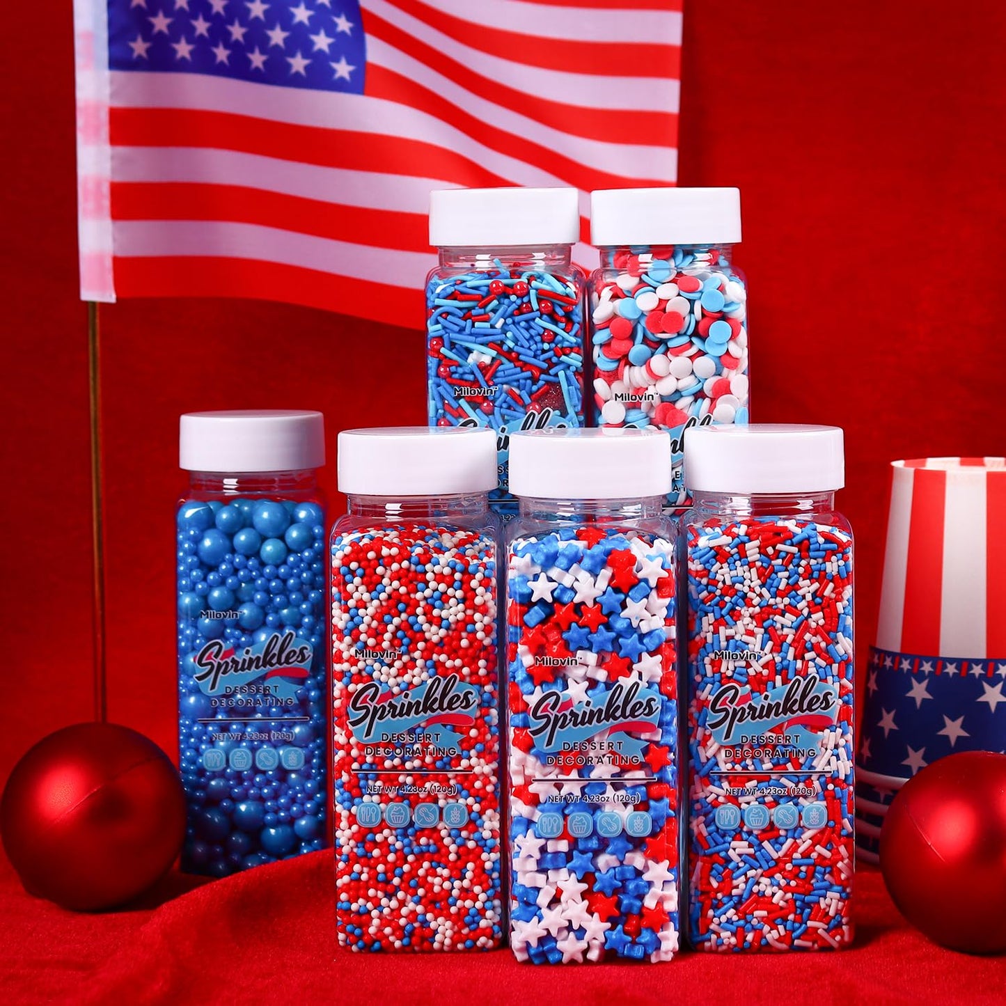 Patriotic Jimmy Sprinkles For Cake Decorating, Red White And Blue Sprinkles, 4Th Of July For Cake, Cupcakes, Cookies, Macaron, A