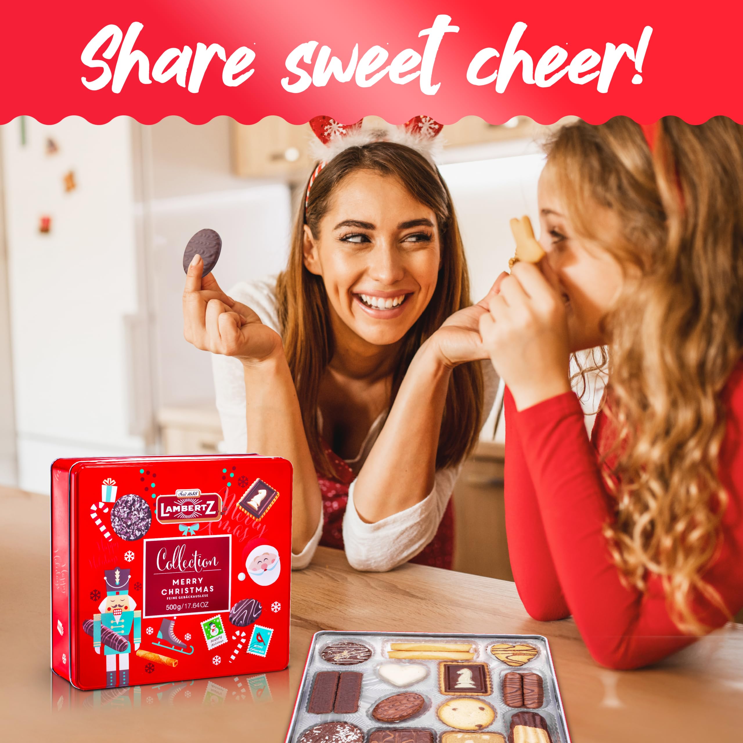 Lambertz European Holiday Cookie Tin – 64 Cookies, 12 Varieties