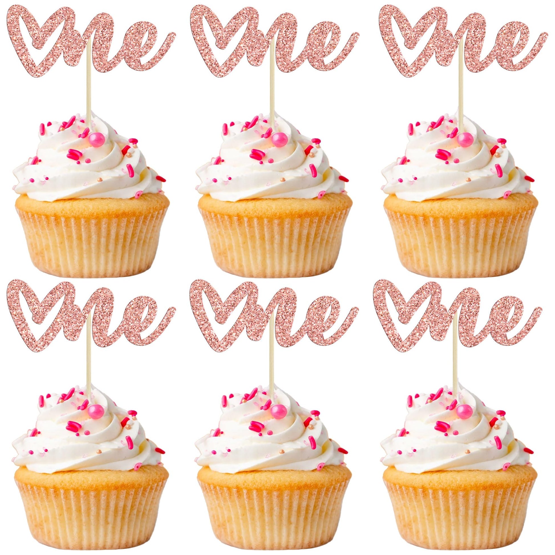 Gyufise 24 Pack Rose Gold Glitter Valentine One Cupcake Toppers Valentine Day Cake Toppers Baby Shower Heart One Cupcake Picks For Valentine Theme Boys Girls First Birthday Party Cake Decorations