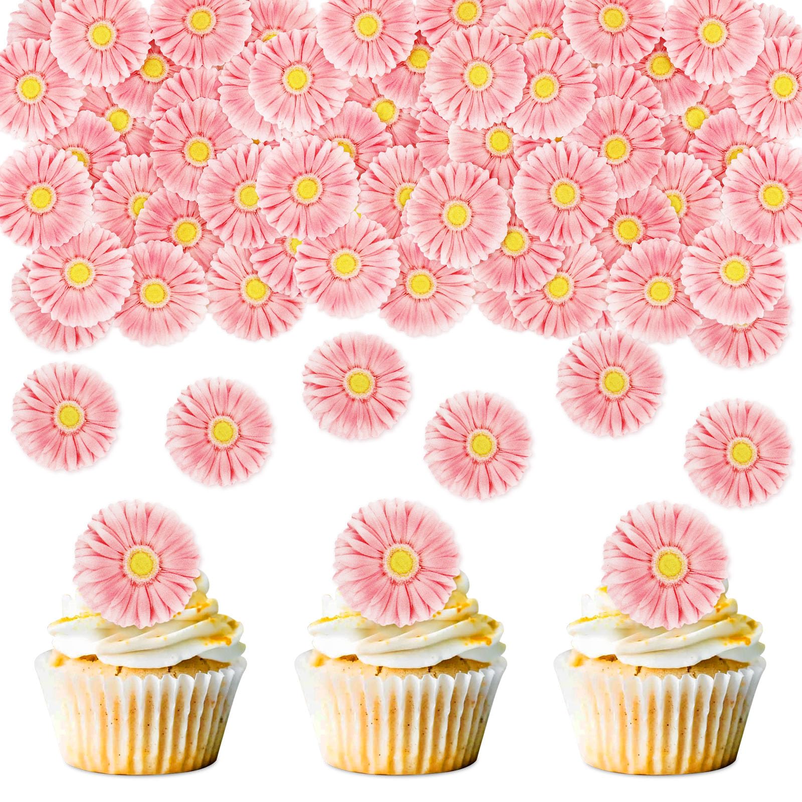 40 Pack Edible Daisy Cupcake Toppers Edible Wafar Paper Spring Bridal Engagement Baby Shower Birthday Party Drink Toppers Annive