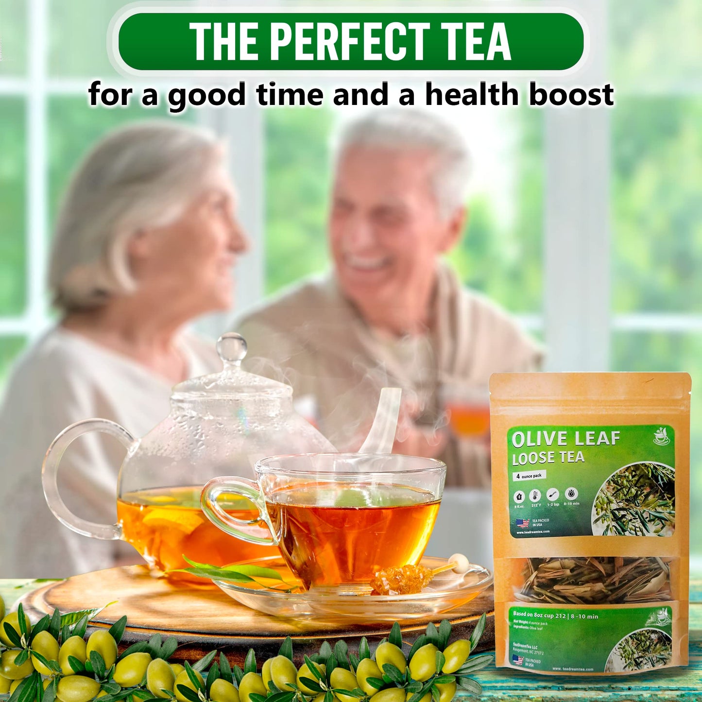 TeaDreamTea Olive Leaf Loose Tea, Premium Herbal Tea, Caffeine-Free, 4oz Size