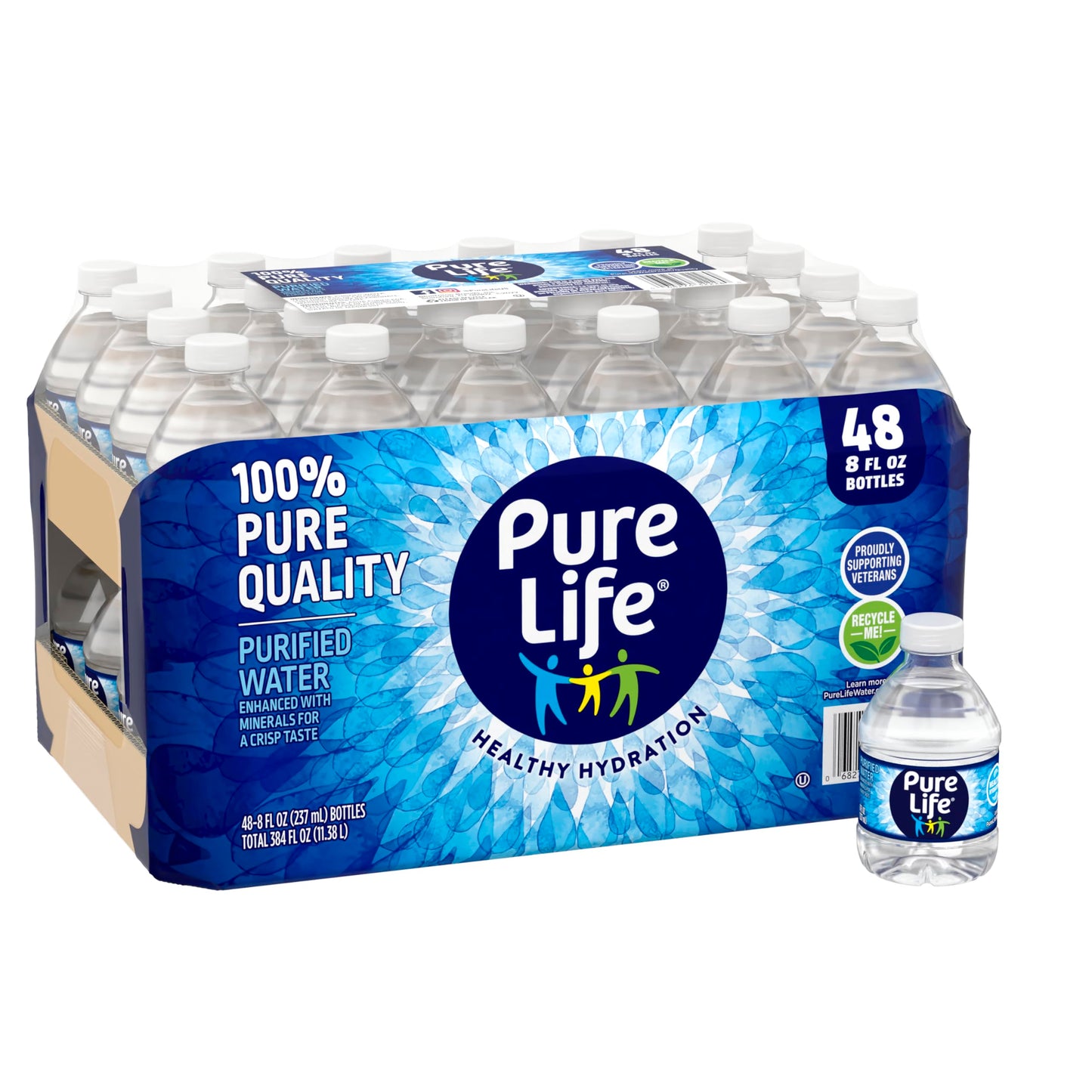 Pure Life Purified Water Bottles, 48 Pack - Still Bottled Water Enhanced with Minerals for a Crisp Taste, Plastic Bottles - 8 Fl