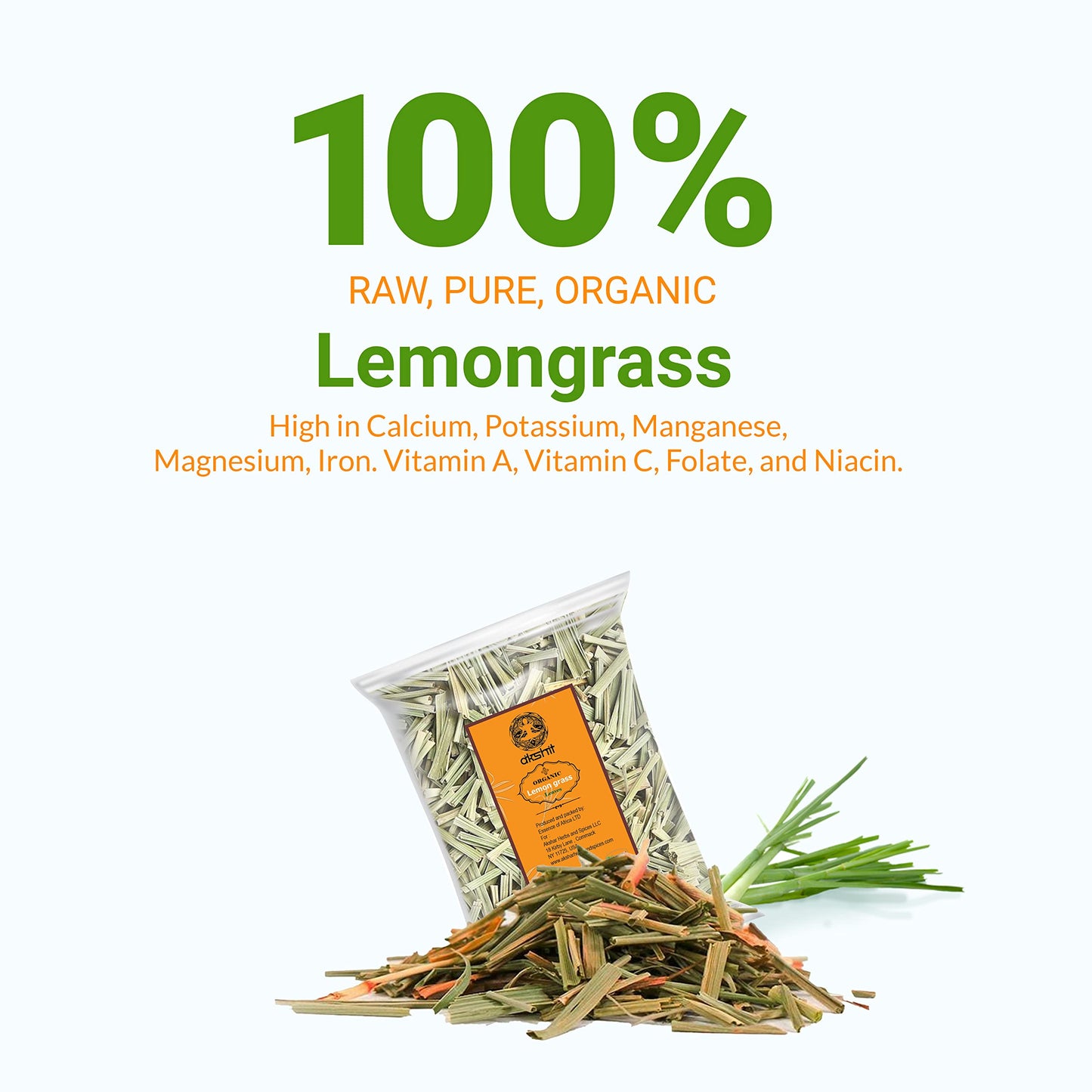 Akshit Dried Lemongrass Tea, 100% Natural, Caffeine Free, 5.2oz, Yellow, Non-GMO, Loose Leaf Herbal Tea, Pack of 2