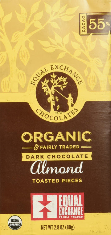Equal Exchange Organic Dark Chocolate Bar, Almonds, 12 Count