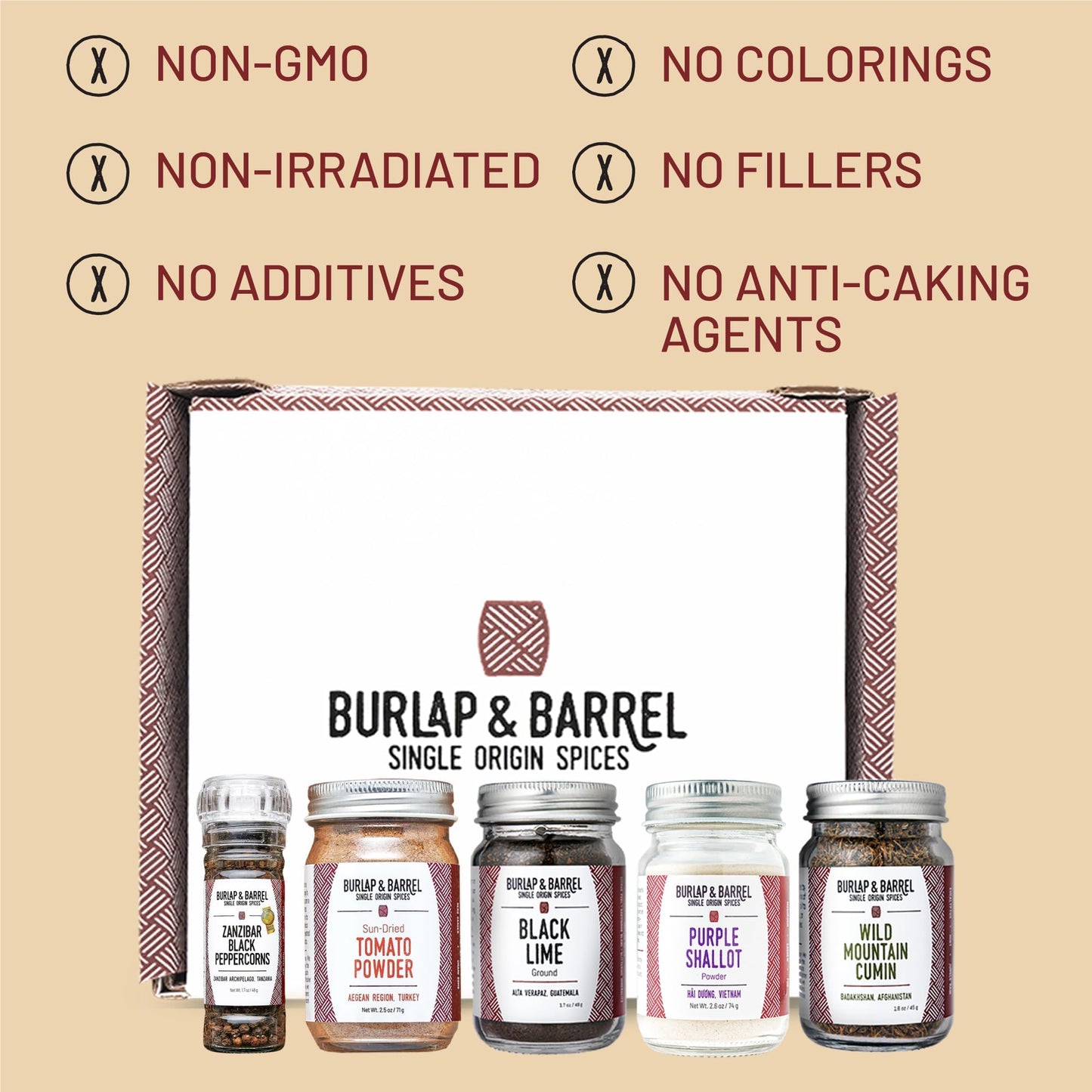 Burlap & Barrel BBQ Rub & Seasoning Gift Set - 5 Jars of Single-Origin Spices - 2.22 Ounce (Pack of 5)