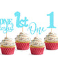 24Pack First Birthday Cupcake Topper - Glitter Light Blue One Cupcake Picks,1st Birthday Cupcake Decorations Supplies (Light Blu