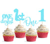 24Pack First Birthday Cupcake Topper - Glitter Light Blue One Cupcake Picks,1st Birthday Cupcake Decorations Supplies (Light Blu