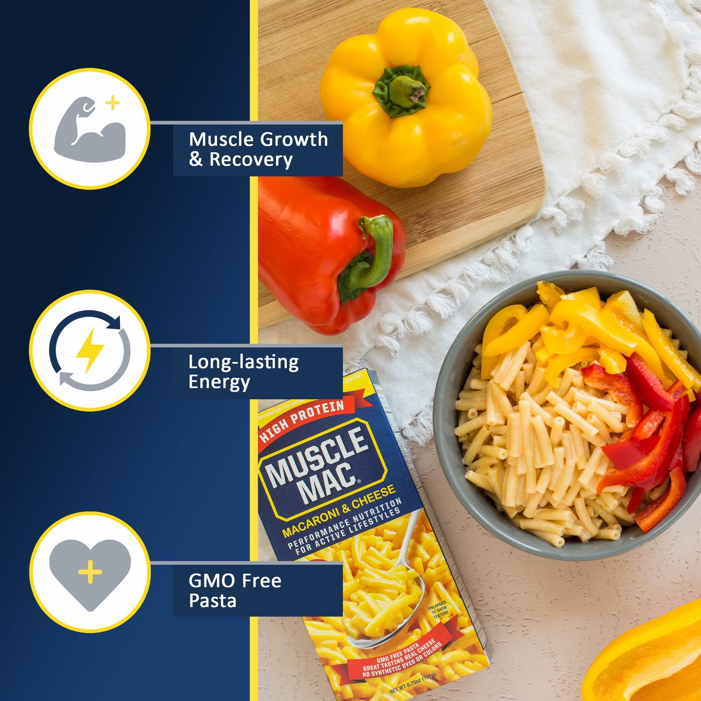 MUSCLE MAC High Protein Macaroni & Cheese Dinner, 20g Protein, 6.75 oz, Pack of 10