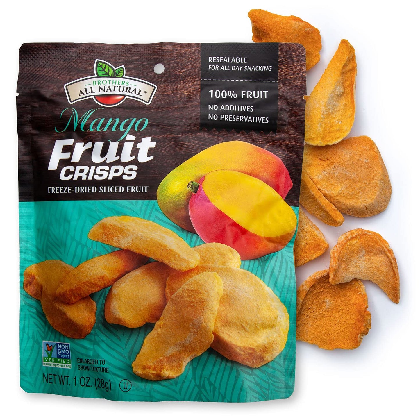 Brothers All Natural, Mango Freeze Dried Fruit Crisps, Gluten Free, Non-Gmo, Nothing Added, 1 Oz. Resealable Pouch (Pack Of 8)