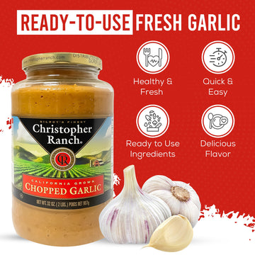 Christopher Ranch Chopped Garlic in Olive Oil - Vegan-Friendly, Gluten-Free, 32 Oz Jar, California-Grown Fresh Garlic