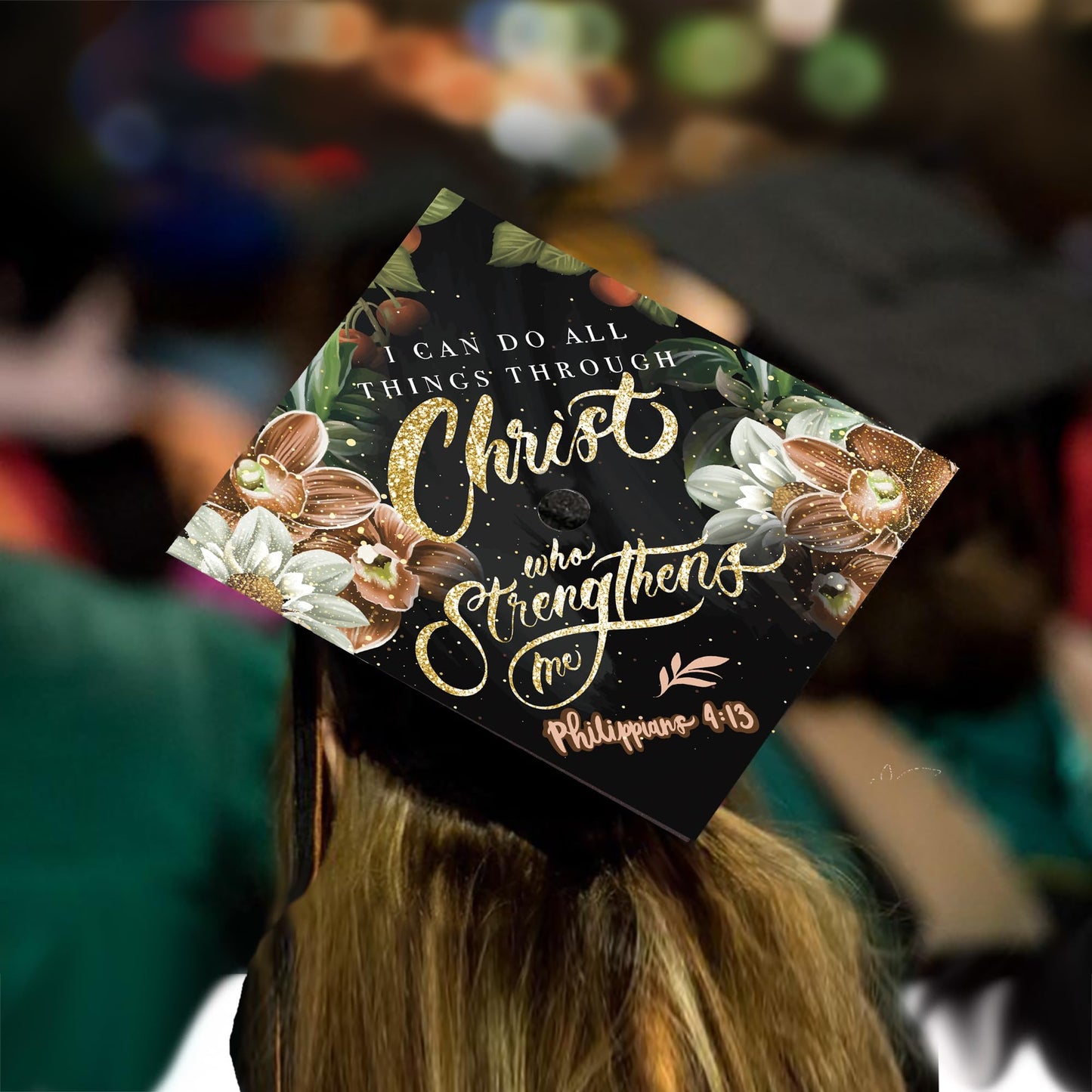 Once Upon A Time Graduation Cap Topper, Handmade Black PVC, I Can Do All Things Through Christ Model, 2025 Graduation Gift