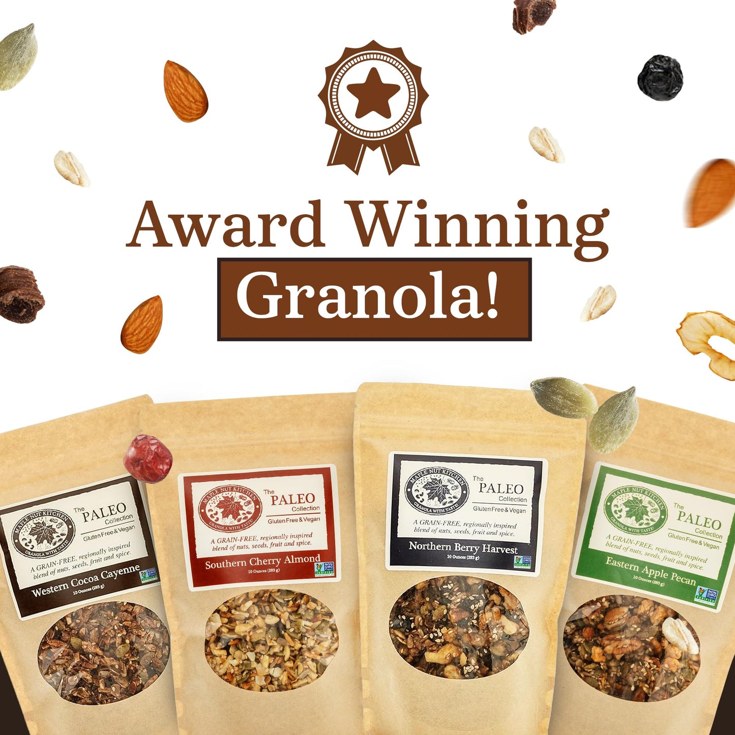 Maple Nut Kitchen Paleo Granola Variety Pack - High Protein, Gluten-Free, Vegan - Southern Cherry Almond, Northern Berry Harvest