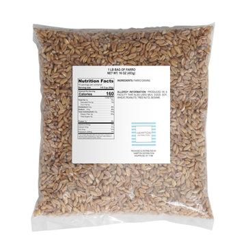 Hampton Distribution Farro, Brown, 1 Pound Bulk Bag, Good Source of Dietary Iron, Fiber, and Protein