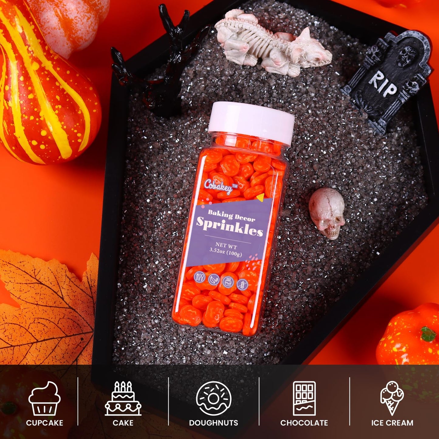 Halloween Sprinkles For Cake Decorating, Pumpkin Sprinkles Perfect For Halloween Dessert Party 3.52 Ounce