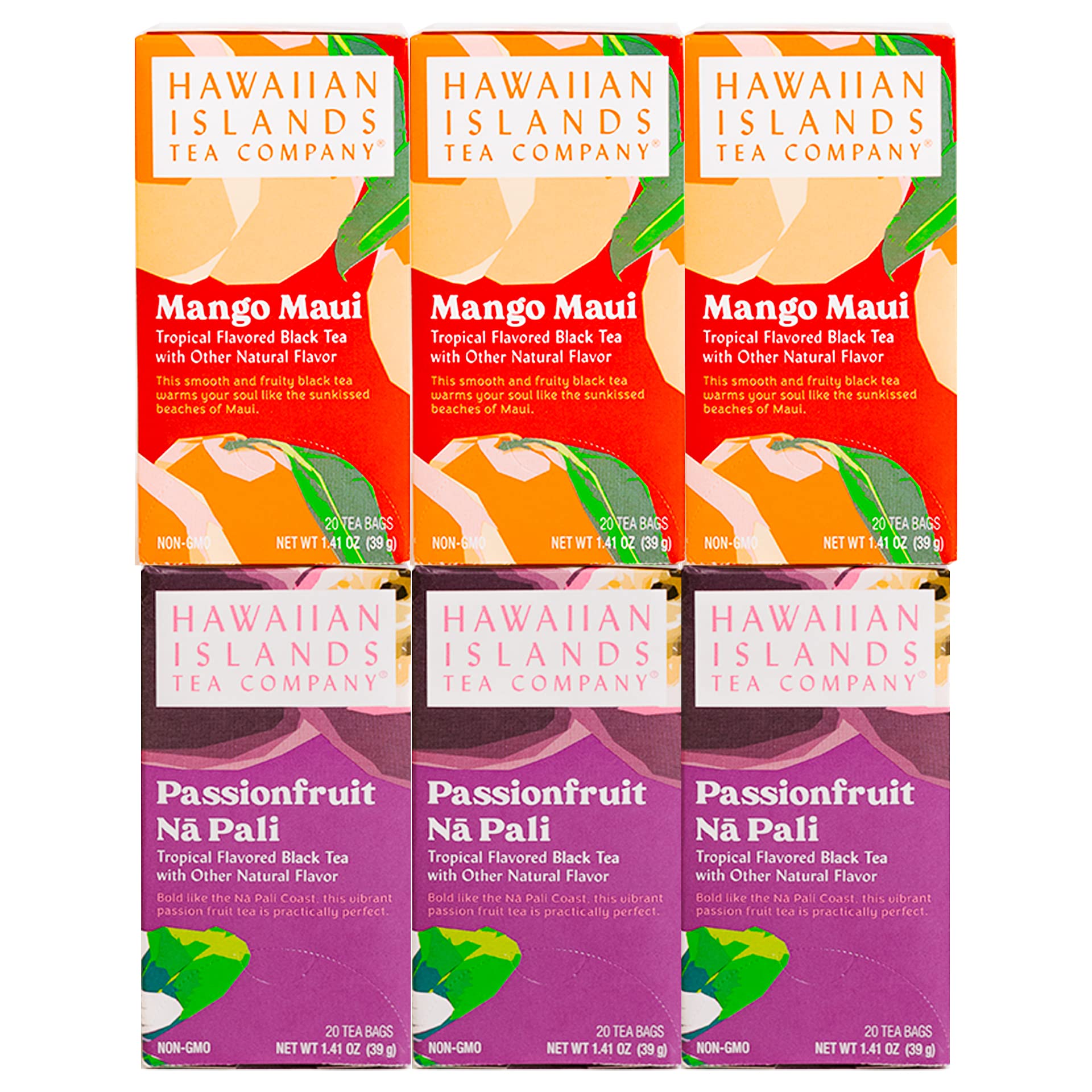 Hawaiian Islands Tea  Mango And Passion Fruit Flavors Combo Bundle (Six 1.27 Oz. Boxes With 20 Tea Bags Per Box)