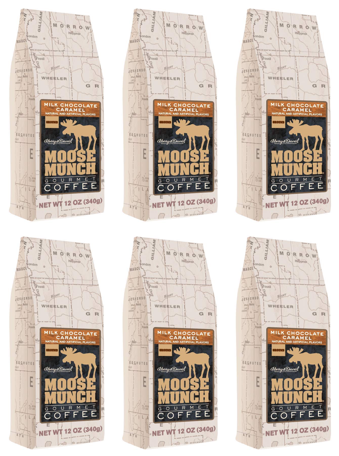 Moose Munch Gourmet Ground Coffee By Harry & David, 6/12 Oz Bags (Milk Chocolate Caramel)