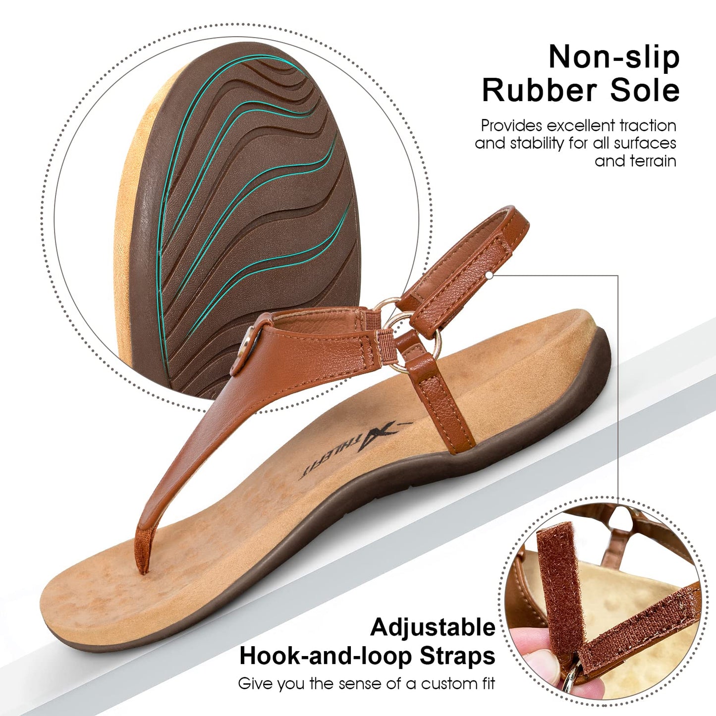 Athlefit Women'S Comfortable Orthopedic Sandals Thong Dressy T-Strap Orthotic Casual Summer Arch Support Brown Sandals Size 8