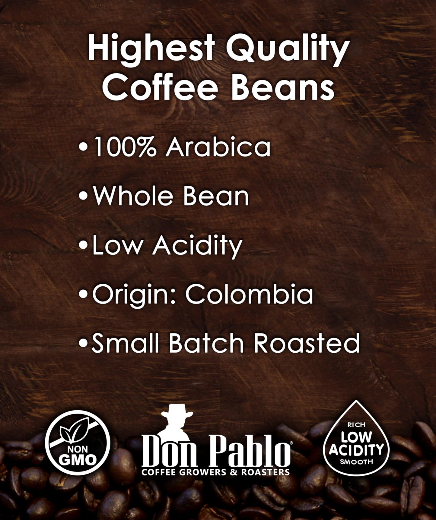 2Lb Don Pablo Colombian Supremo - Medium-Dark Roast - Whole Bean Coffee - Low Acidity - 2 Pound (2 Lb) Bag