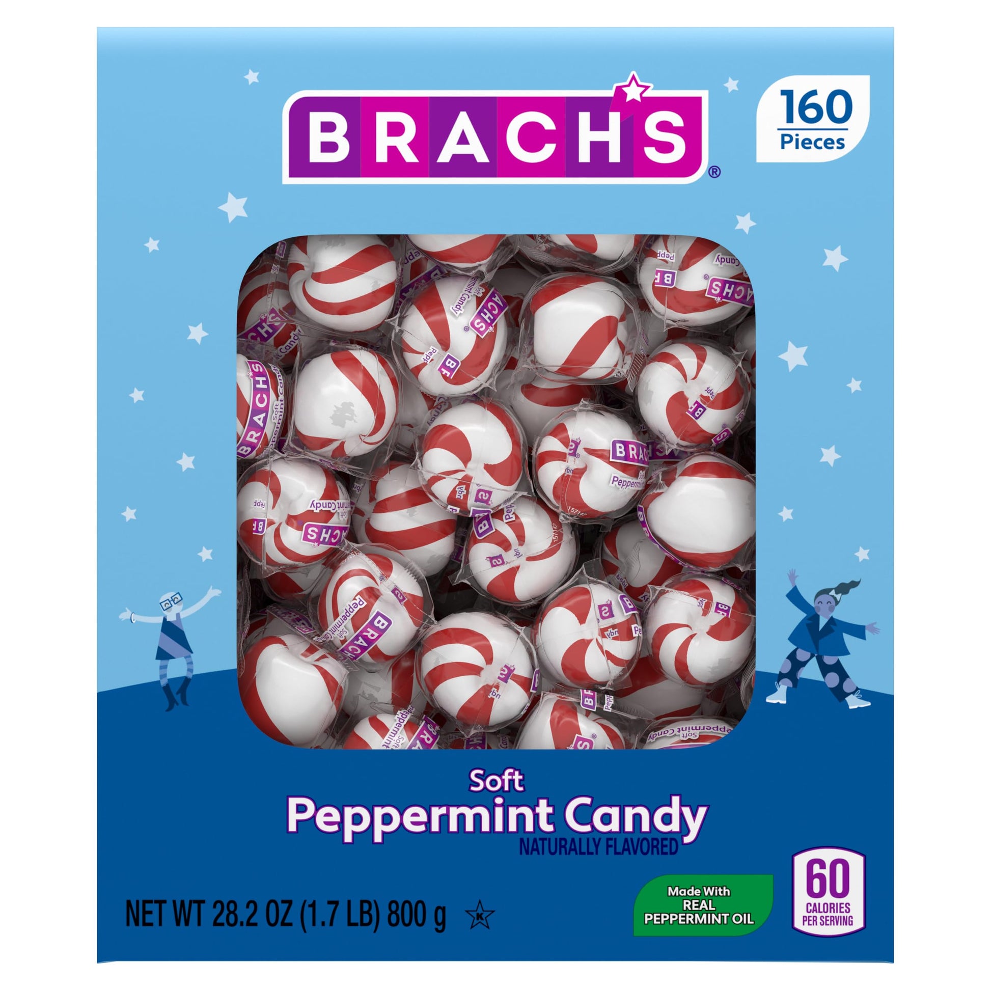 Brach's Soft Peppermint Candy, Individually Wrapped Pieces, 28.2 oz Carton (160 Pieces)