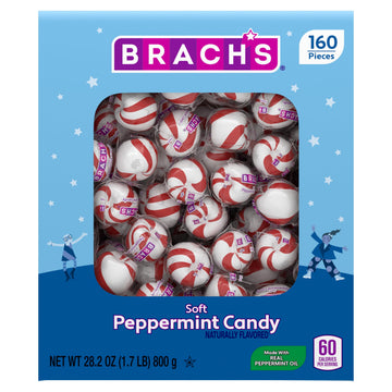 Brach's Soft Peppermint Candy, Individually Wrapped Pieces, 28.2 oz Carton (160 Pieces)