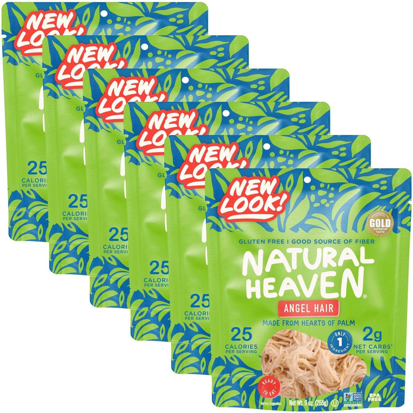 Natural Heaven Angel Hair Pasta, Hearts of Palm, 6-Pack - Naturally Rich in Potassium, Low-Calorie Veggie Noodles, Keto & Gluten