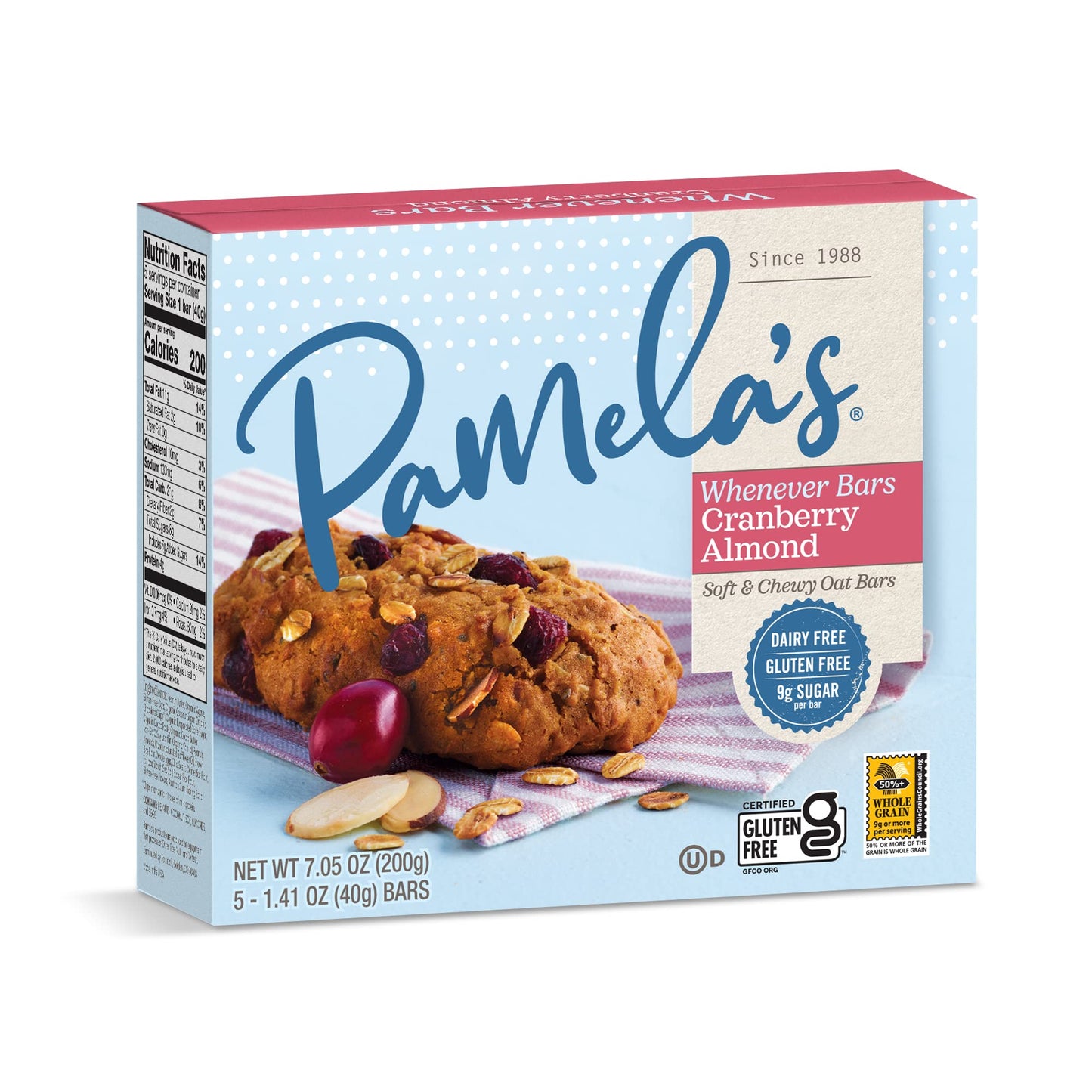 Pamela s Products Gluten Free Whenever Bars, Cranberry Almond, 5 Count Box, 7.05-Ounce (Pack of 6)