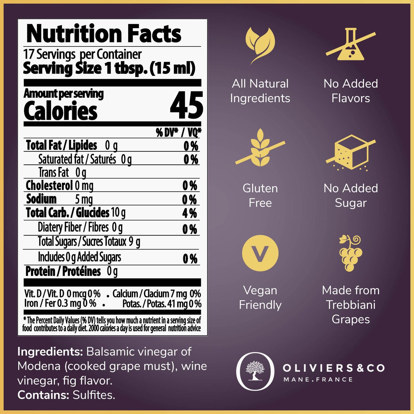 Fig Balsamic Vinegar Of Modena By Oliviers & Co | Fruit Flavored Balsamic Vinegars For Salad Dressing, Marinades And Glazes | 8.5 Fl Oz