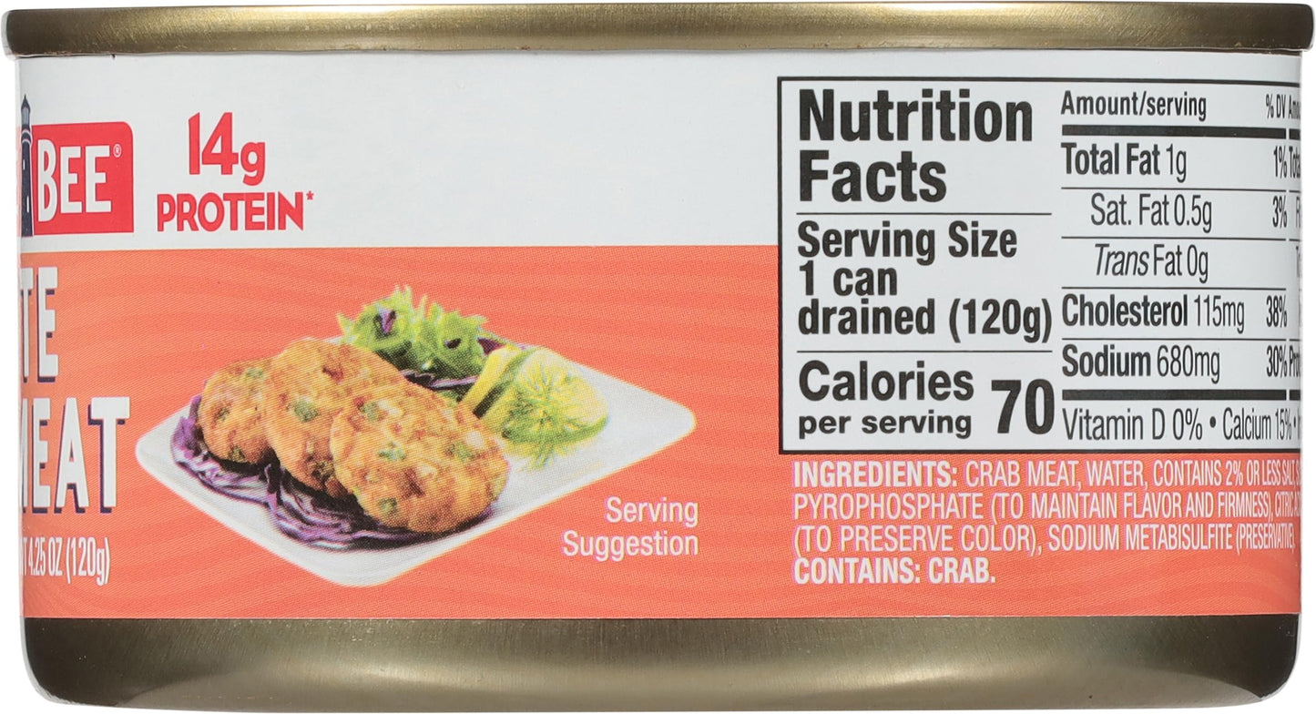 Bumble Bee White Crabmeat, 6 oz - Ready to Eat - 14g Protein per Serving - Gluten Free - Great Snack or Use in Seafood Recipes,