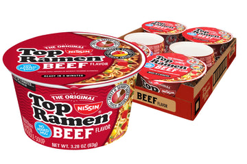 Nissin Top Ramen Bowl Ramen Noodle Soup, Beef, 3.28 Ounce (Pack of 6)