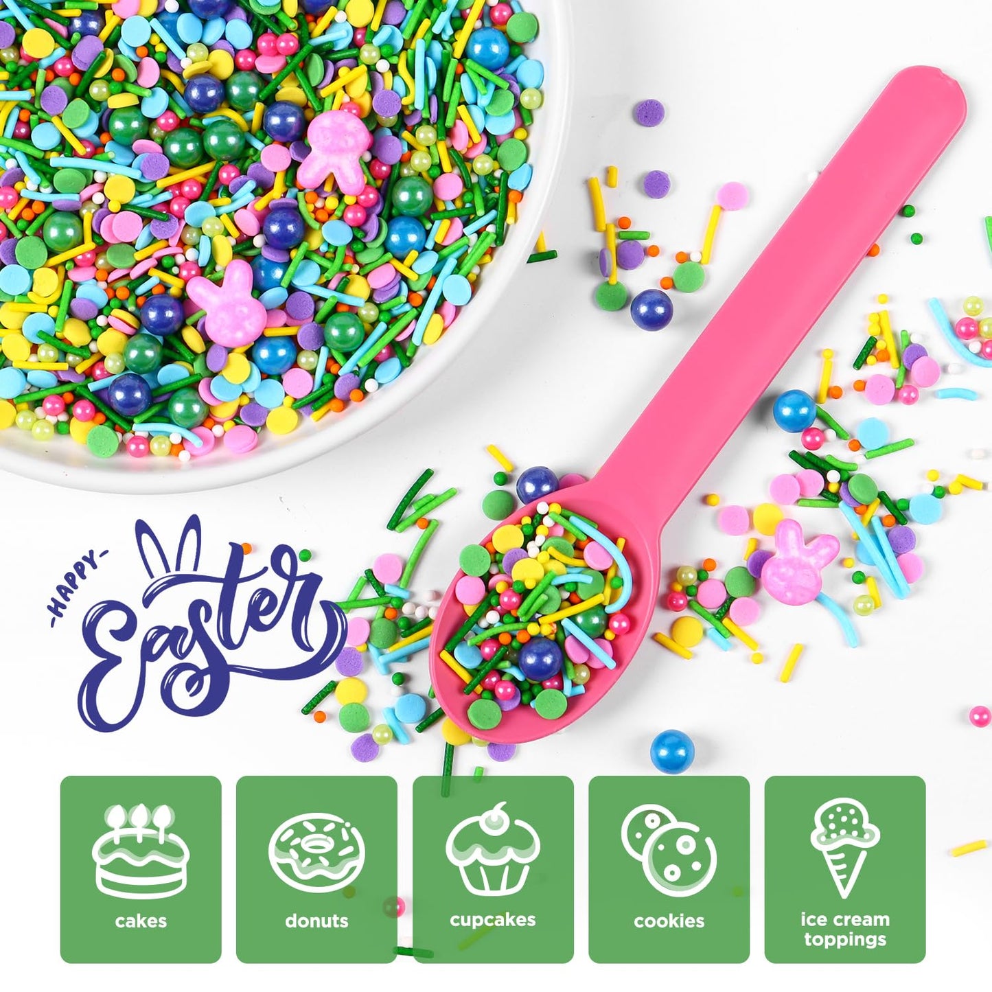 Edible Easter Sprinkles for Cake Decorating, Edible Rabbit Sprinkles, Round Sprinkles, Pearl Sprinkles, and Jimmy Sprinkles for