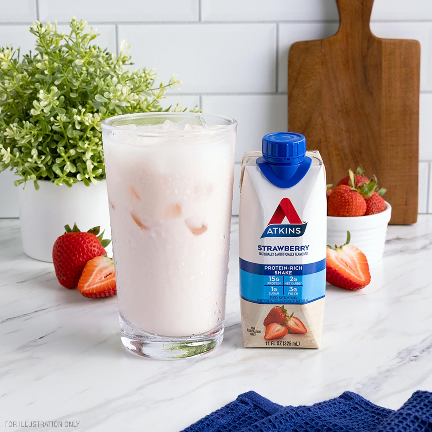 Atkins Strawberry Flavored Protein Shake, High Protein, Low Glycemic, Low Sugar and Low Carb, Keto Friendly, Gluten Free, 12 Cou