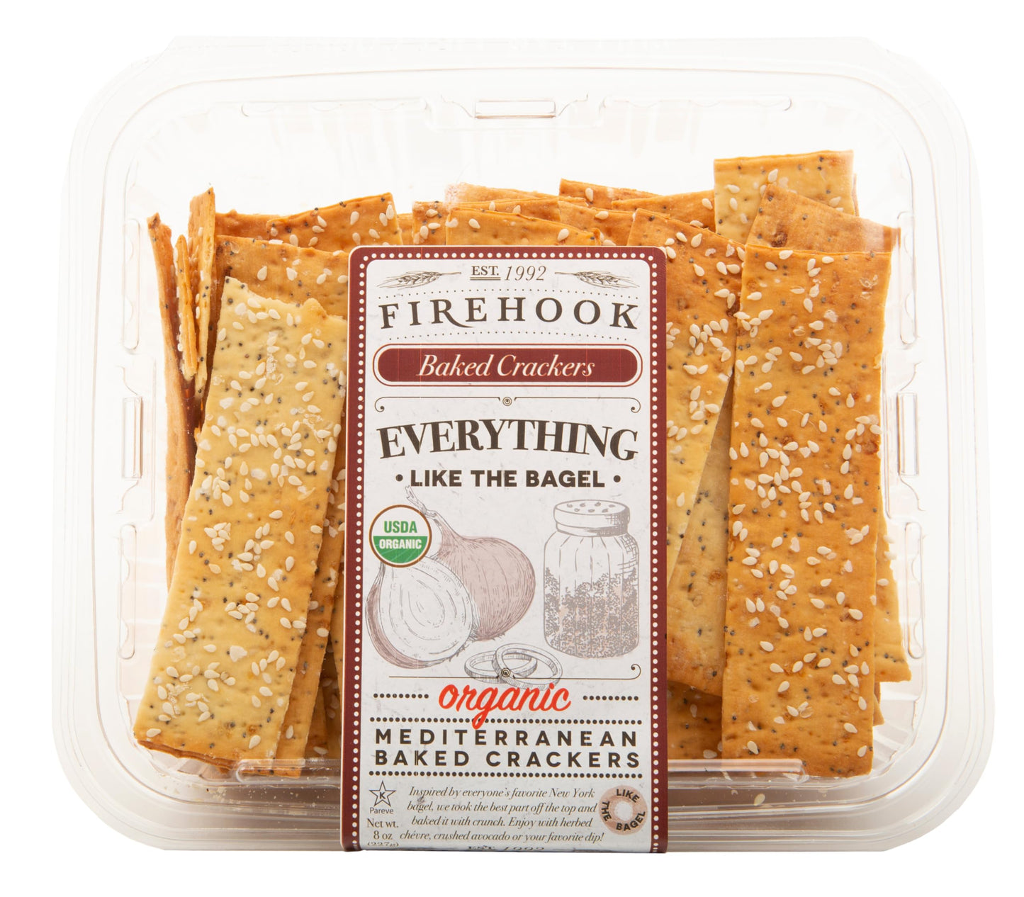Firehook Everything Like the Bagel Crackers - Artisan Baked, Organic, Non-GMO, Kosher - 8 oz Box