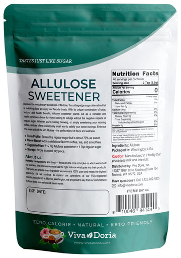 Viva Doria Allulose Sweetener, 12 Oz (340g) | Zero Calorie Sugar Substitute | Great for Coffee, Tea, Cooking and Baking | Keto F