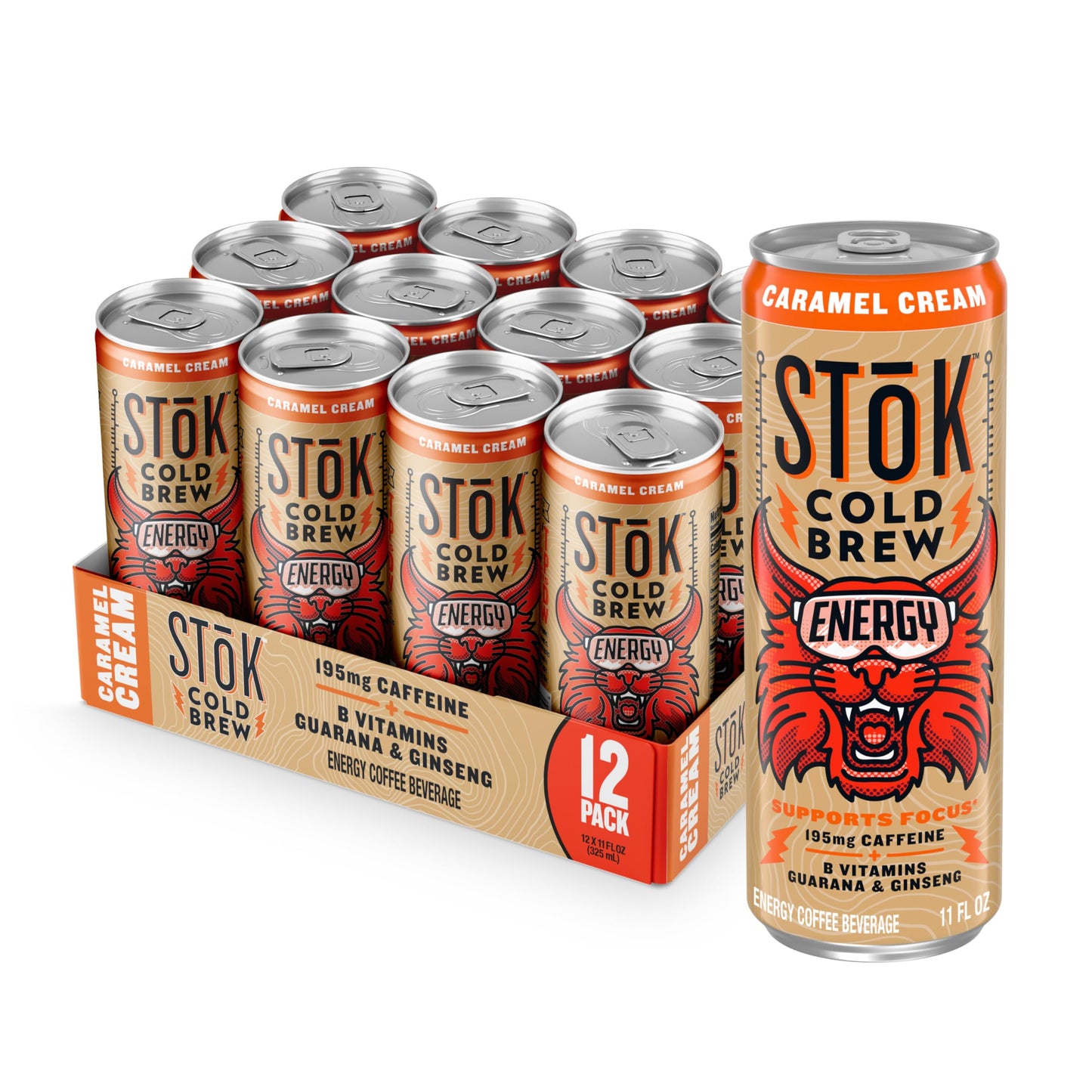 SToK Cold Brew Energy Caramel Cream  Energy Coffee Beverage with 195mg Caffeine to Help Support Focus  Canned Coffee with B-Vitamins  Guarana and Ginseng  11 fl oz  12pk