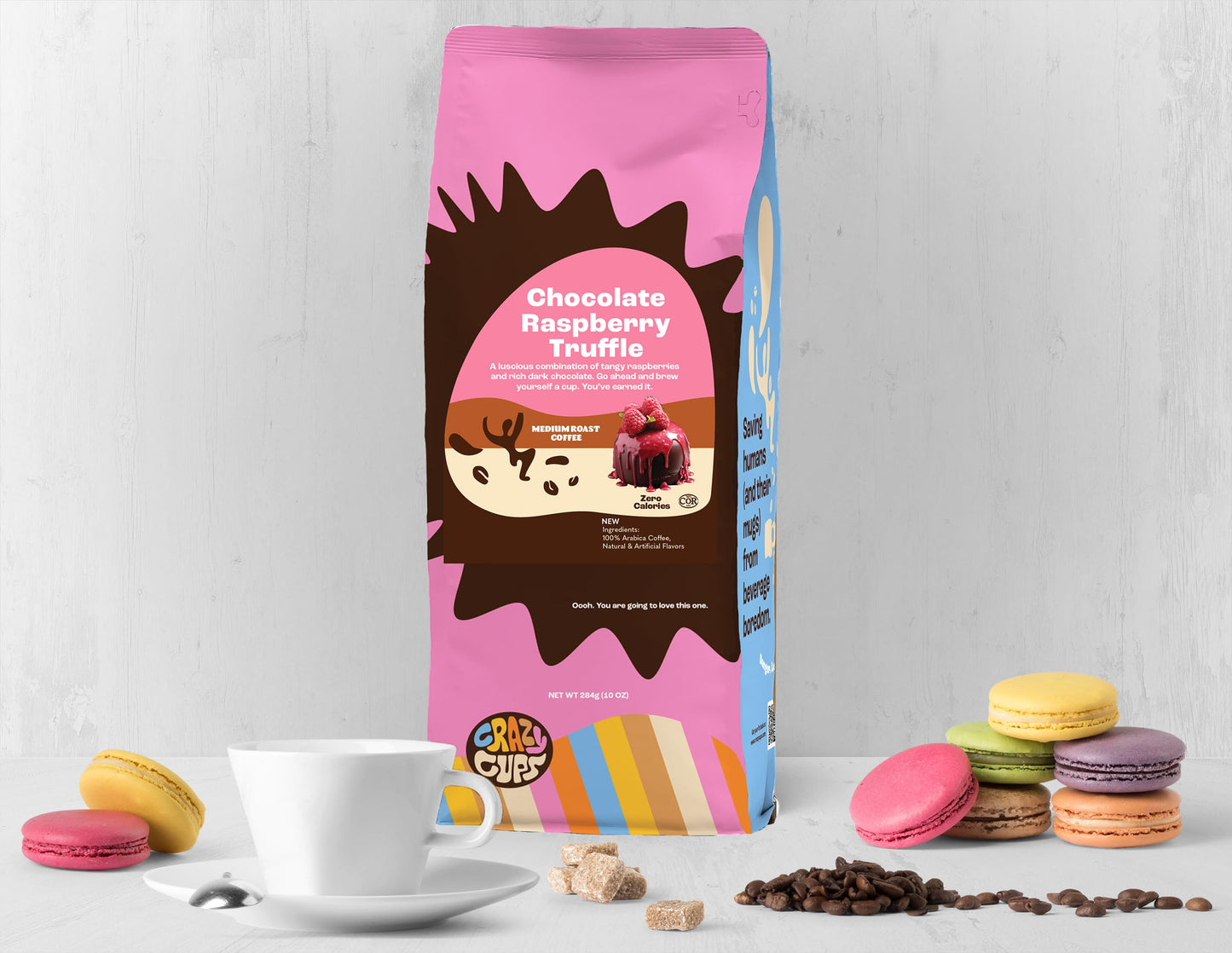 Crazy Cups Flavored Ground Chocolate Coffee  Chocolate Raspberry in 10 oz Bag  For Brewing Flavored Hot or Iced Coffee