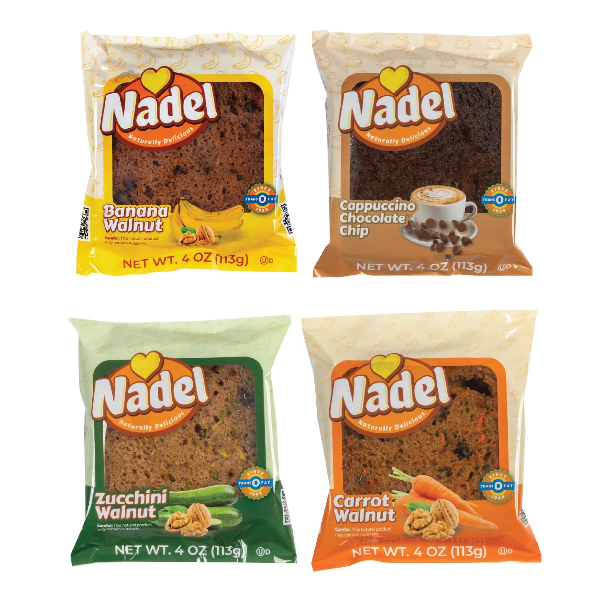 Nadel - Naturally Delicious Sweet Breads Variety Pack (Banana Walnut, Cappuccino Chocolate Chip, Carrot Walnut, Zucchini Walnut)