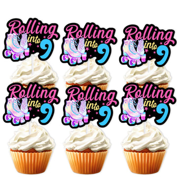 18Pcs Black Glitter Pink Roller Skates Dessert Cupcake Topper 80S 90S Retro Hip Hop Roller Skating Rolling Into 9 Theme Decor Su